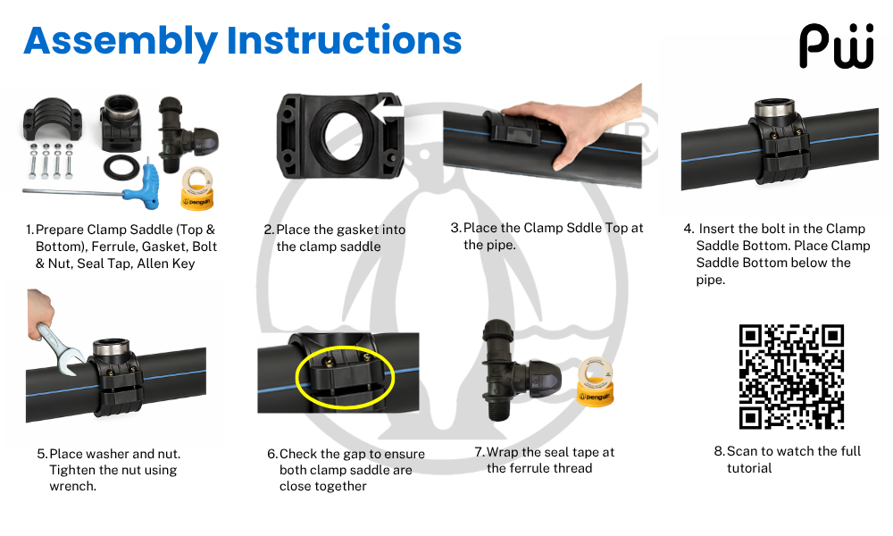 Jumbo clamp saddle installed on HDPE pipe without cutting
