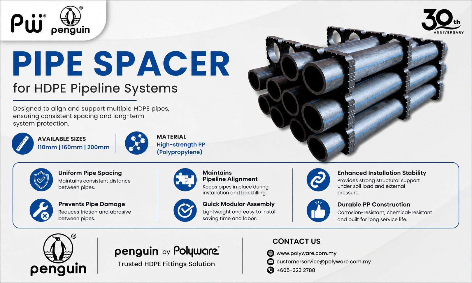 HDPE spacer for pipeline alignment and pipe support